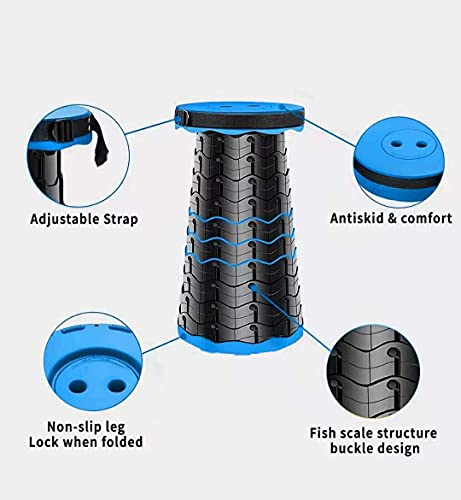Portable Telescopic Stool Folding Stool Camping Stools Sturdy Seat with Load Capacity 400lbs,Collapsible Stool Retractable Stool for Outdoor Camping Fishing Hiking Travel Queuing Gardening（BLUE）