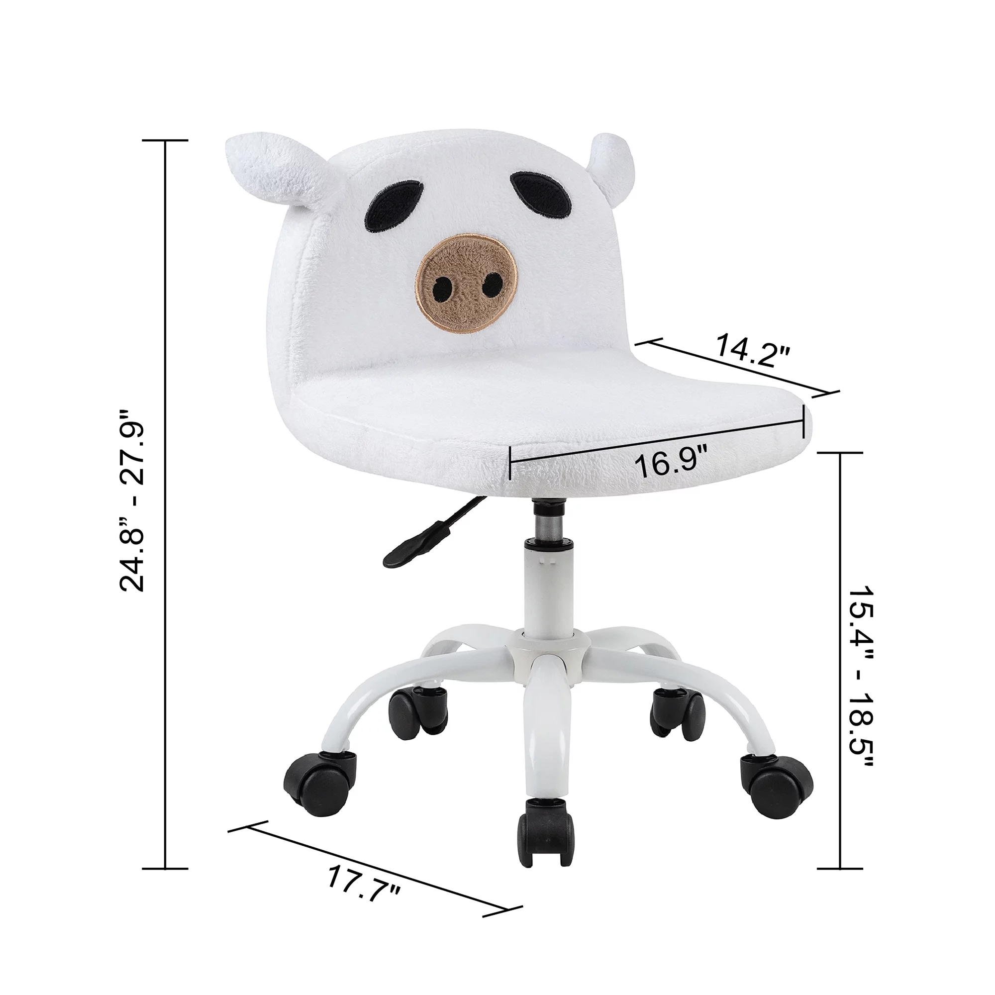 Leejay White Fuzzy Desk Chair for Teen Girls, Adjustable Armless Swivel Rolling Vanity Chair