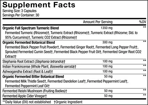 Codeage Fermented Turmeric, Organic Turmeric 95% Curcuminoids, Fermented Botanicals Digestive Bitters, 90 ct