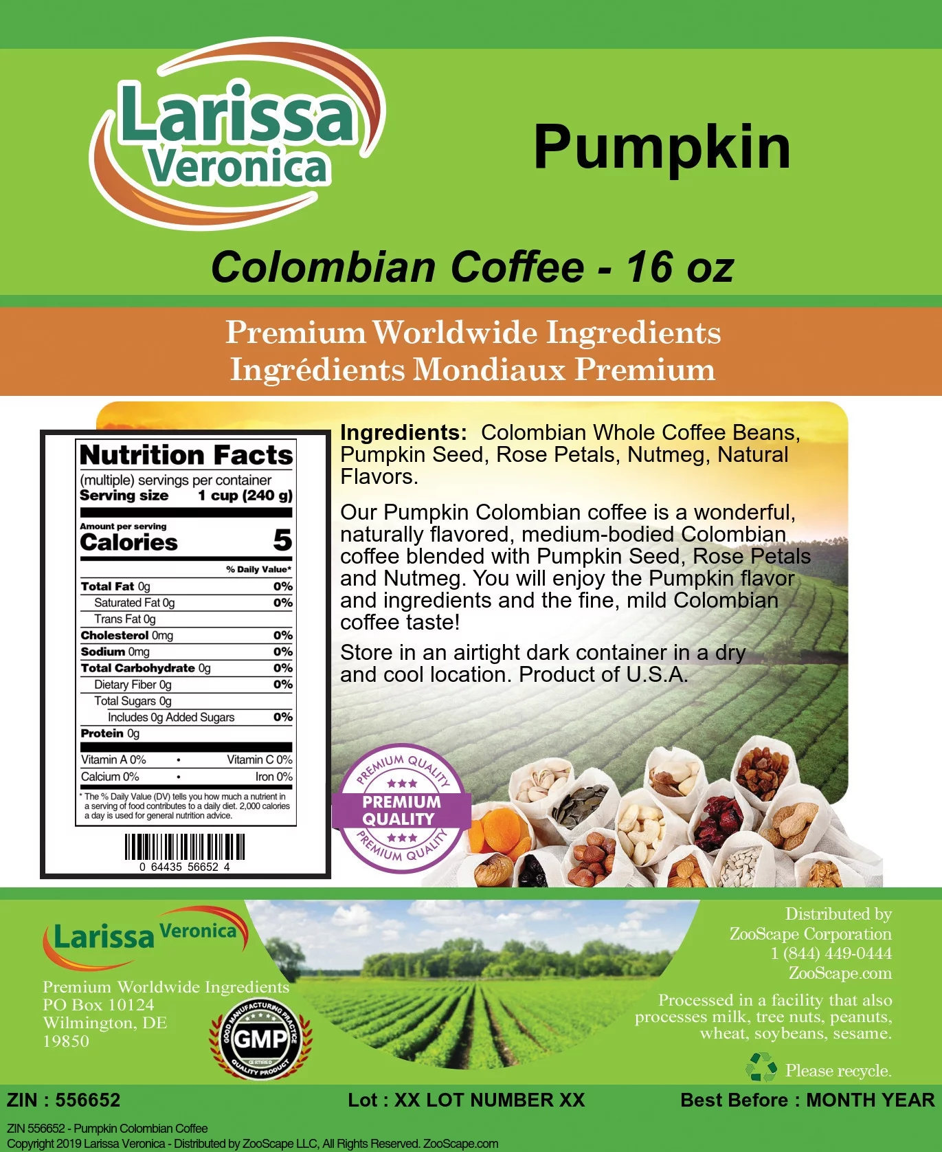 Larissa Veronica Pumpkin Colombian Coffee, (Pumpkin, Whole Coffee Beans, 16 oz, 2-Pack, Zin: 556652)