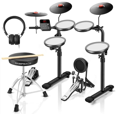 MK-0 PRO Electric Drum Set with 7'' Mesh Drum Pads, 8'' Full Rubber Cymbals, 5'' Bass Drum, 12 Kits and 68 Authentic Sounds, USB MIDI, Throne, Sticks, Headphone, Suitable for Beginners & Kids