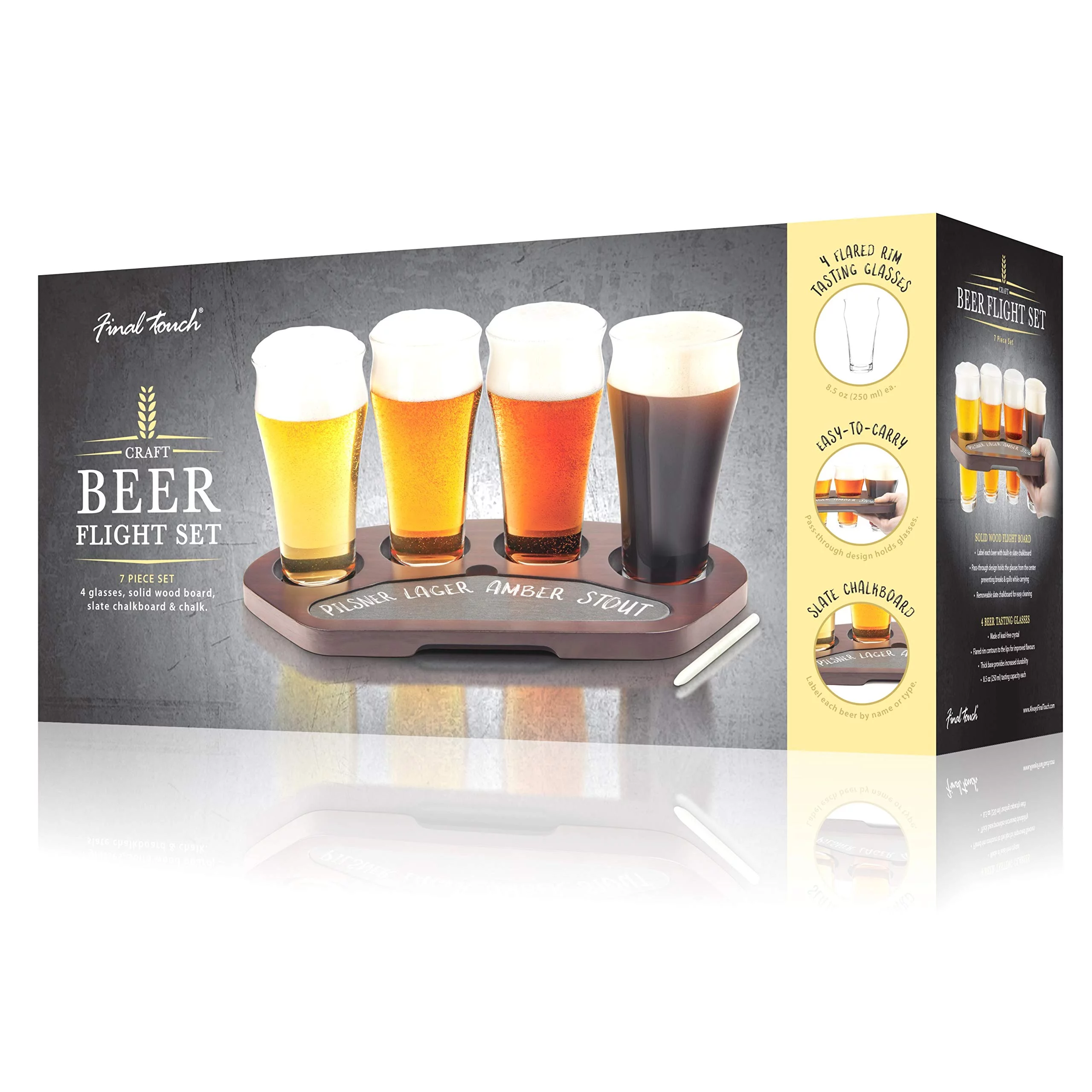 Final Touch 6058259 0.5 x 12.2 in. Glass & Wood Beer Flight Board, Clear