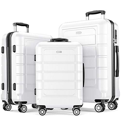 SHOWKOO Luggage Sets Expandable PC+ABS Durable Suitcase Double Wheels TSA Lock Black