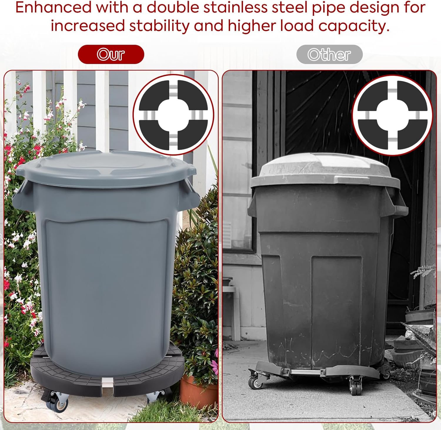 Yangbaga Plant Caddy with Wheels Heavy Duty, 550LBS Adjustable 15.7in-22in Large Plant Stand with Dual Lockable Casters for Indoor Outdoor Large Planter, Flower Pot, 1pack