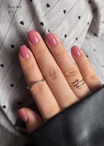 Semi Cured Gel Nail Strips (Christmas Red French), Snowflake, 30 Pcs Gel Nail Wraps, Stickers, Matte Pink, Works with Any UV Lamps