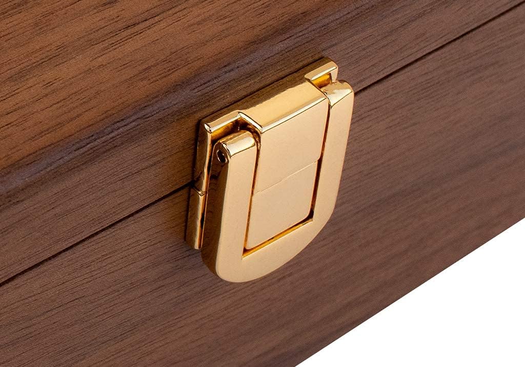 Le Club Luxury Domino Set with Handcrafted Walnut Case and Cribbage / Counter Top - Tournament Quality 28 Indestructible (Domino Set with Brass Plate)