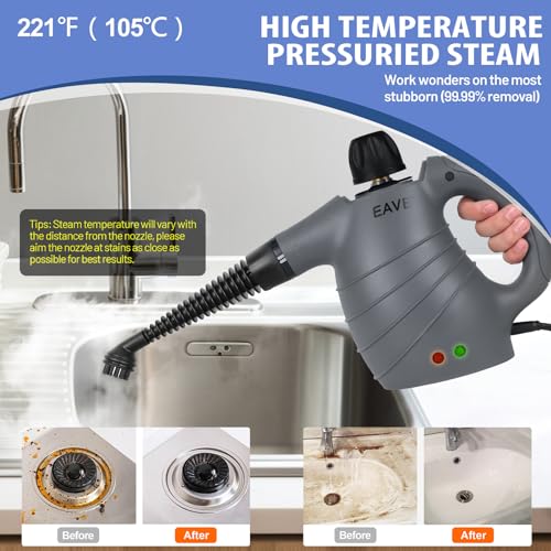 Handheld Steam Cleaner, Portable Steamer for Cleaning, with Steam Lock Button for Hands-free Steaming, 12 in 1 Set Pressurized Hand Held Car Steamer for Furniture, Upholstery, Tile Grout, Home Use