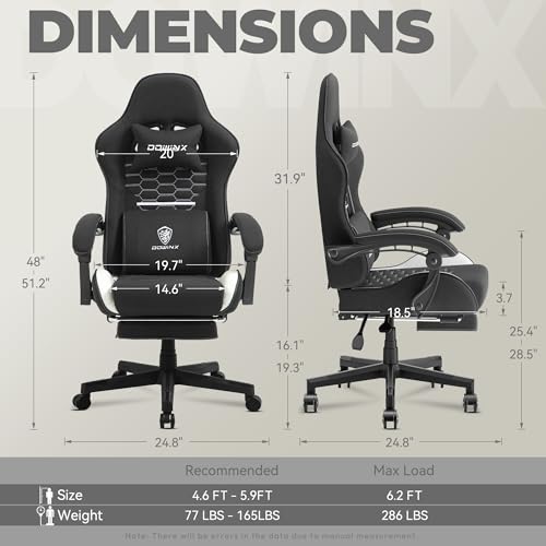 Dowinx Gaming Chair Fabric with Pocket Spring Cushion, Massage Game Chair Cloth with Headrest, Ergonomic Computer Chair with Footrest 290LBS, Black Green