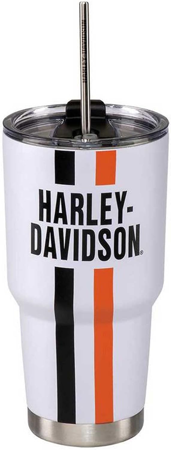 Harley-Davidson Stripes Tumbler w/Straw, Double-Wall Stainless Steel - 30 oz.