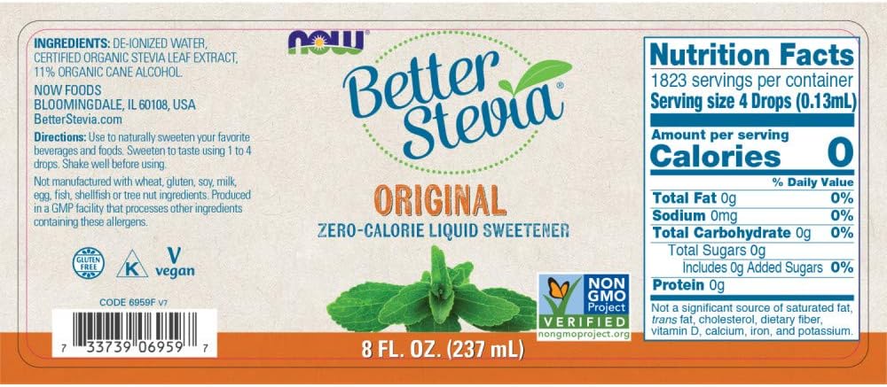 Now Foods Better Stevia Original Liquid Extract, 8 Ounce Bottle (Pack of 2)