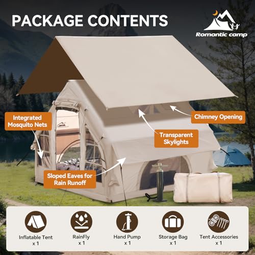 Inflatable Camping Tent with Pump,4-6 Person Waterproof Blow Up Air Tent for Camping Hiking,Easy to Set Up 4-Season Inflatable House Tent with Oversized Canopy.