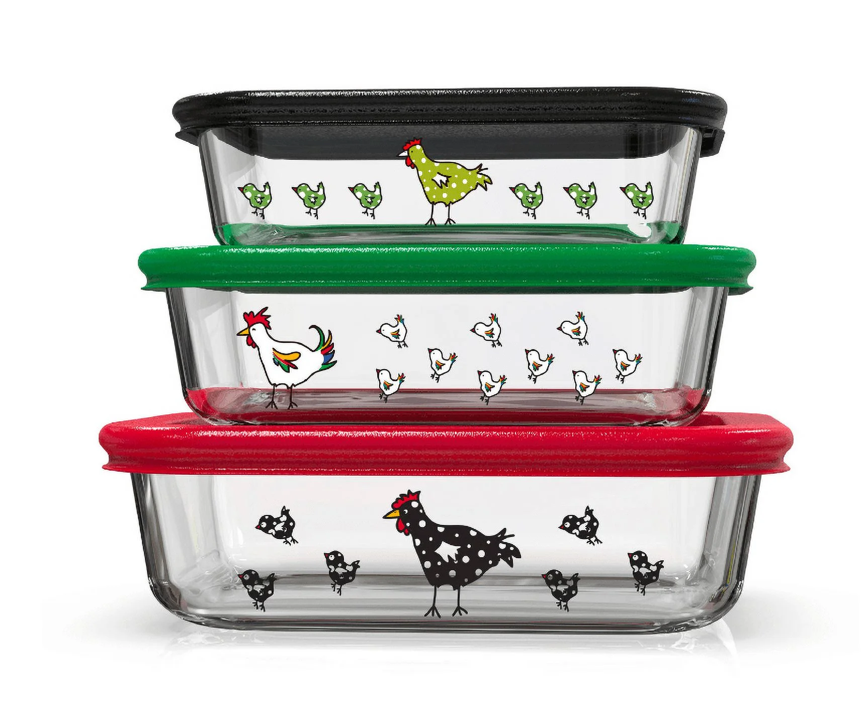 Rectangular Borosilicate Glass Nesting Container Set With Snap-On Lids (3 Container Set)