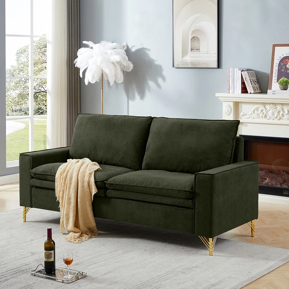 HUTWIFE 78-inch Mid-Century 2-seat Loveseat Couch, Love Seats Furniture Cotton Linen Fabric and Metal Legs, Small Sofa for Living Room, Bedroom, Apartment Small Spaces