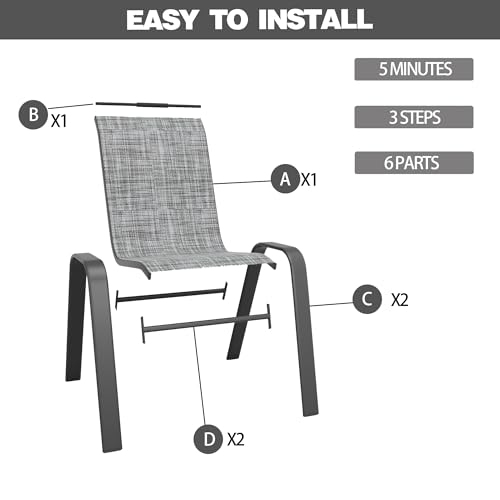 Patio Chairs Set of 6, Stackable Outdoor Dining Chairs for All Weather Textilene Fabric & Metal Frame, Outdoor Chairs Set for Backyard Deck Garden