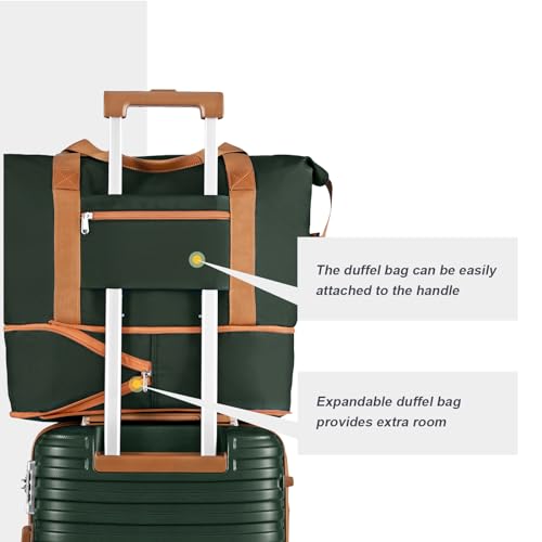 Joyway Carry On Luggage 20 Inch Expandable Suitcase with Spinner Wheel, 4 Piece Hard Shell Luggage Set with TSA Lock(White brown)