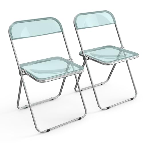 VINGLI Acrylic Folding Chairs 2 Pack, Clear Chair Foldable and Stackable, Plastic Panel & Metal Chrome Frame, Weight Capacity 350 lbs, Transparent