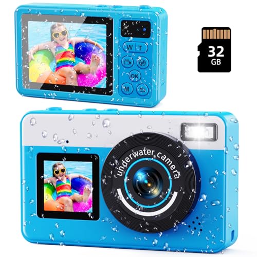 Underwater Digital Camera - MaxMango 10 FT Waterproof Floating Camera with 32GB Card, Dual Screen Selfie Camera for Snorkeling, Swimming, Skiing, 48MP 18X Autofocus Compact Point and Shoot Digital
