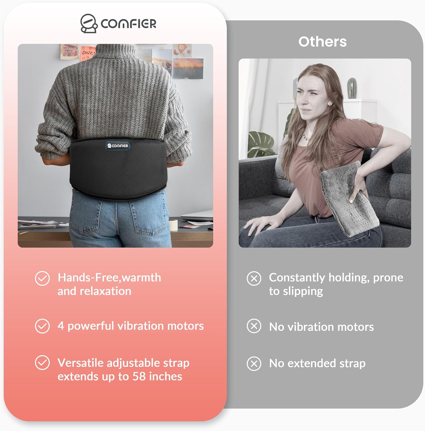 COMFIER Heating Pad for Back Pain, Vibration Lower Back Massager with Heat, Fast Heat Pad with Auto Shut Off Heated Waist Belt, Abdominal, Cramps Arthritic Pain Relief, Gifts for Mom, FSA/HSA Eligible
