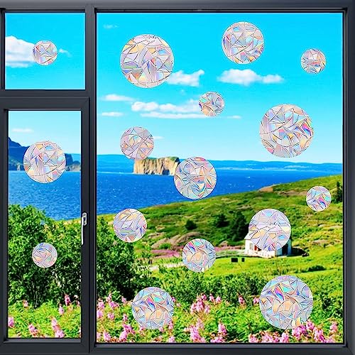 36PCS Snowflake Window Stickers Anti Collision Decals to Save Birds - Non Adhesive Prismatic Vinyl Rainbow Stickers