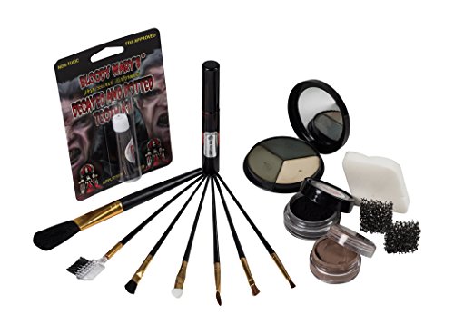 The Aftermath Zombie Starter Makeup Kit By Bloody Mary - Professional Special Effects Supplies - Tri Color Foundation Wheel, Eyeshadow, Tooth Decay, Rotted Teeth, FX Blood, Eyeliner, Sponges, Brushes