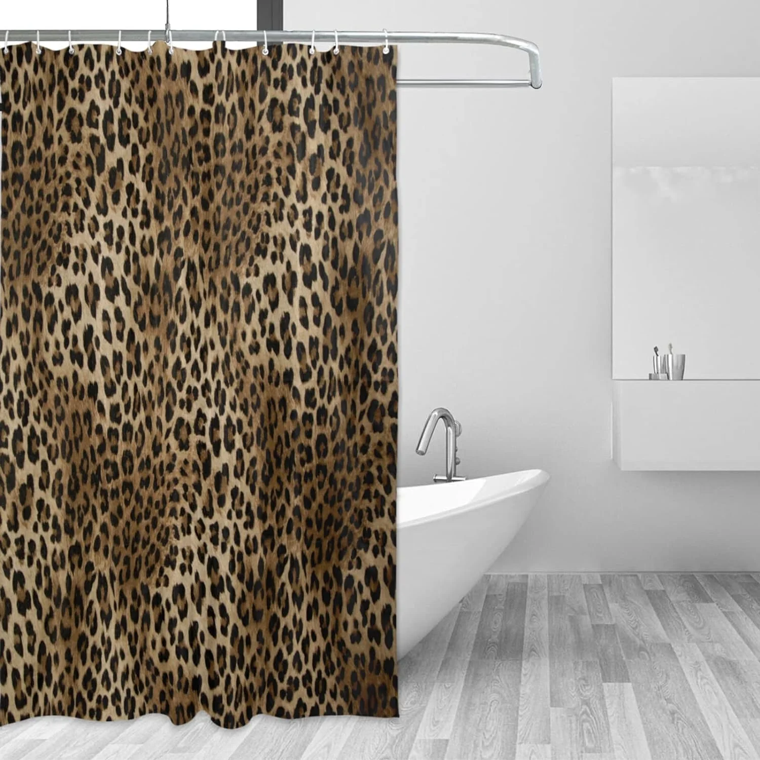 FREEAMG Animal Tiger Print Shower Curtain Home Decor, Wild Tiger Leopard Print Waterproof Polyester Fabric Bathroom Shower Curtain Set with Hooks, 66 X 72 Inches