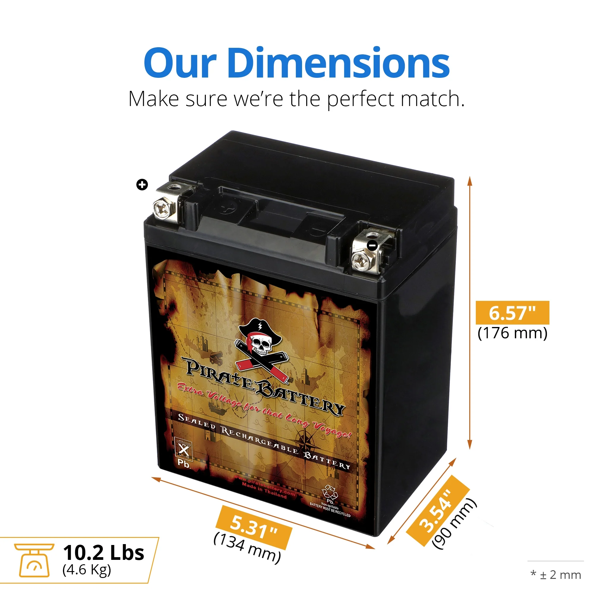 Pirate Battery Yb14a-a2 (14a-a2 12 Volts,14 Ah, 190 Cca) Atv Battery for Kawasaki Kef300-a Lakota 300cc 95-'00