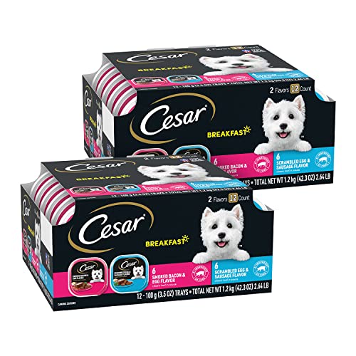 CESAR Adult Wet Dog Food Classic Loaf in Sauce Filet Mignon and Porterhouse Steak Flavors Variety Pack, 3.5 oz. Easy Peel Trays, (Pack of 24)