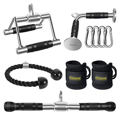 Tricep Press Down Cable Machine Attachment, Heavy Duty Solid Steel Body Training LAT Pulldown Home Gym Accessories, Double D Row Handle, V Bar, Ankle Straps, Tricep Rope, Pull Down Bar