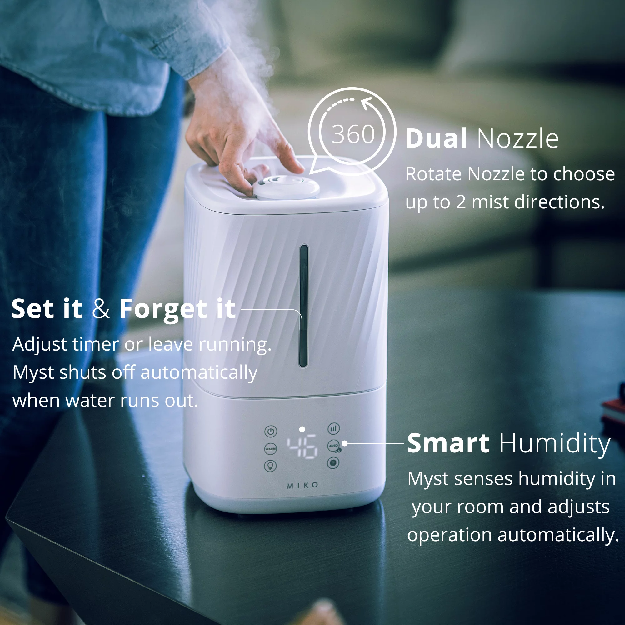 Miko Humidifier for Bedroom, Ultrasonic Cool and Warm Mist Vaporizer with Water Filter, Essential Oils and Smart Control Remotes