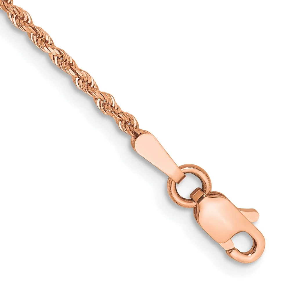 Primal Gold 14 Karat Rose Gold 1.50mm Diamond-cut Rope with Lobster Clasp Chain Bracelet