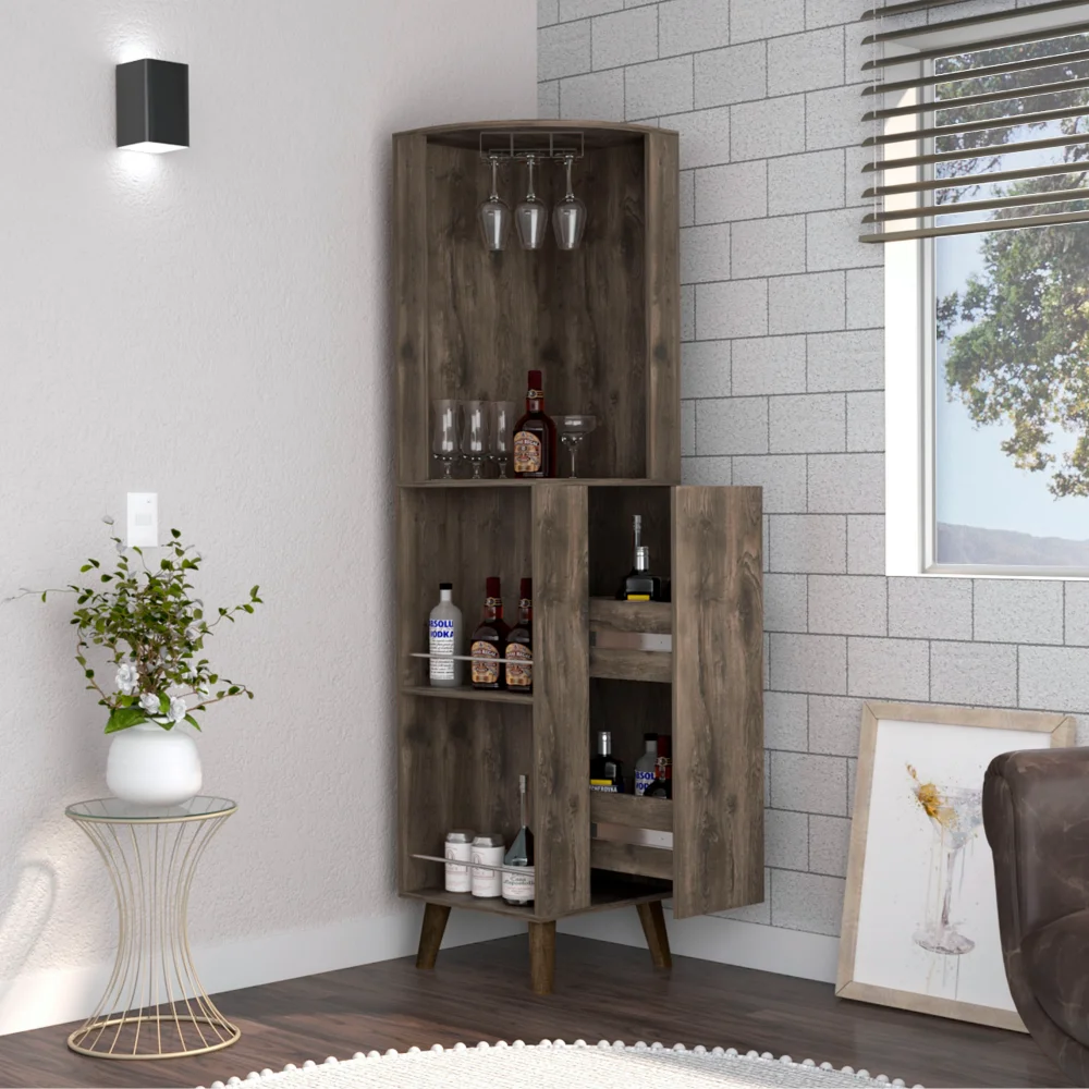 Indoor Furniture Modern Jaipur Corner Bar Cabinet - Dark Brown