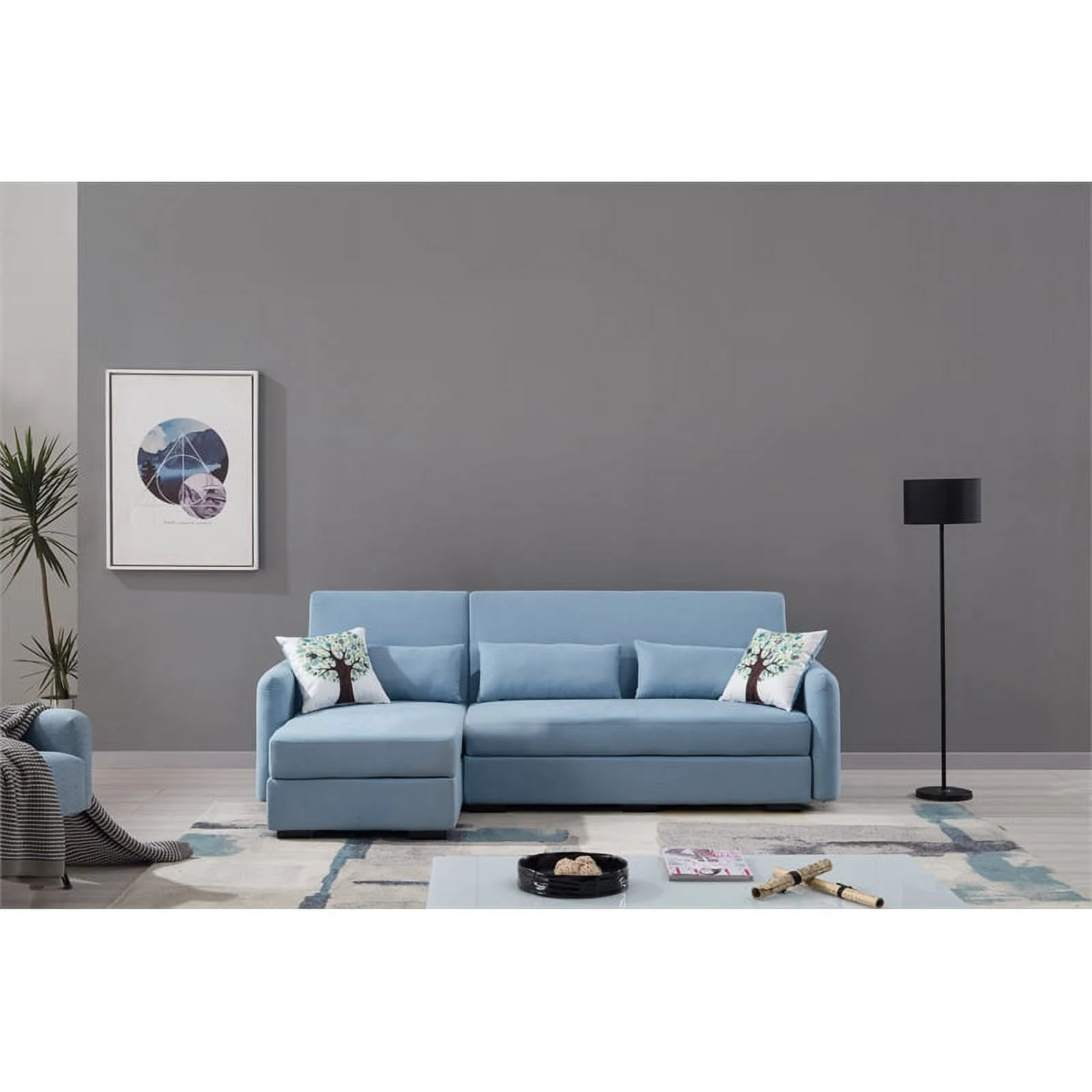 AE-LD828R Light Blue Color With Velvet Left Facing Chaise With Sectional