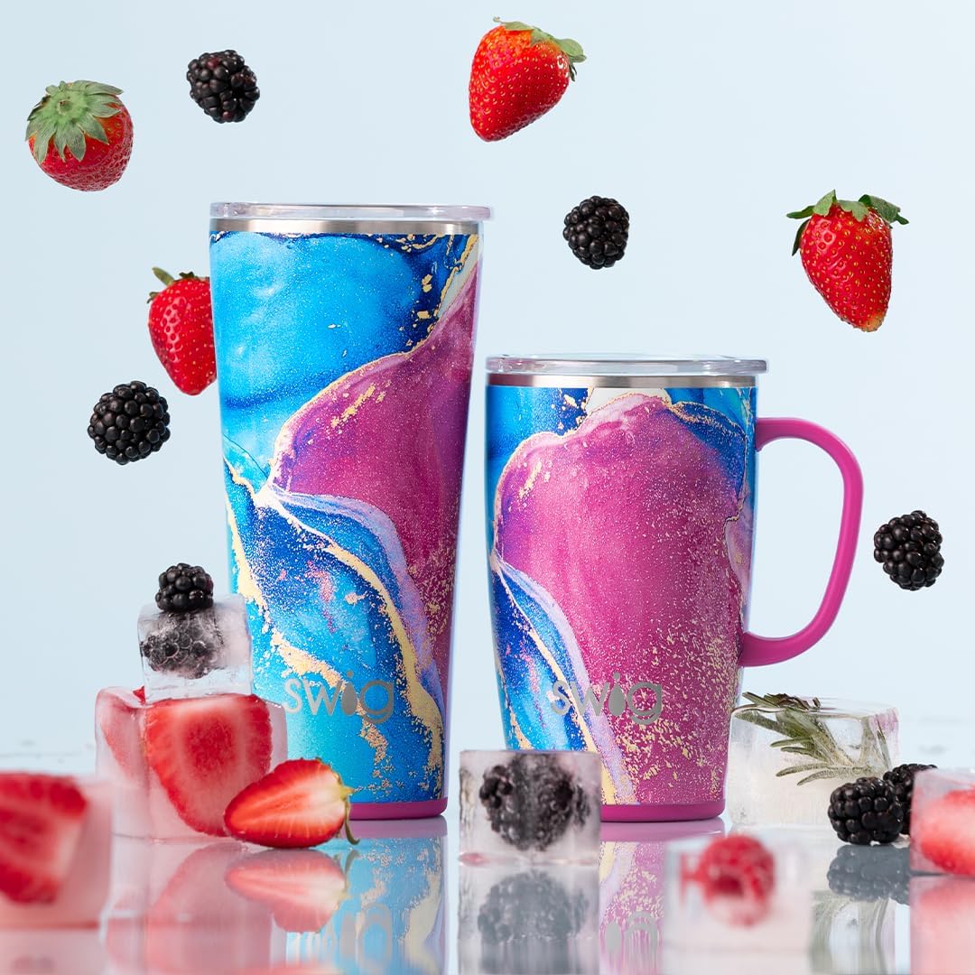 Swig Life 18oz Travel Mug | Insulated Tumbler with Handle and Lid, Cup Holder Friendly, Dishwasher Safe, Stainless Steel, Travel Coffee Cup, Insulated Coffee Mug with Lid and Handle (Razzleberry)