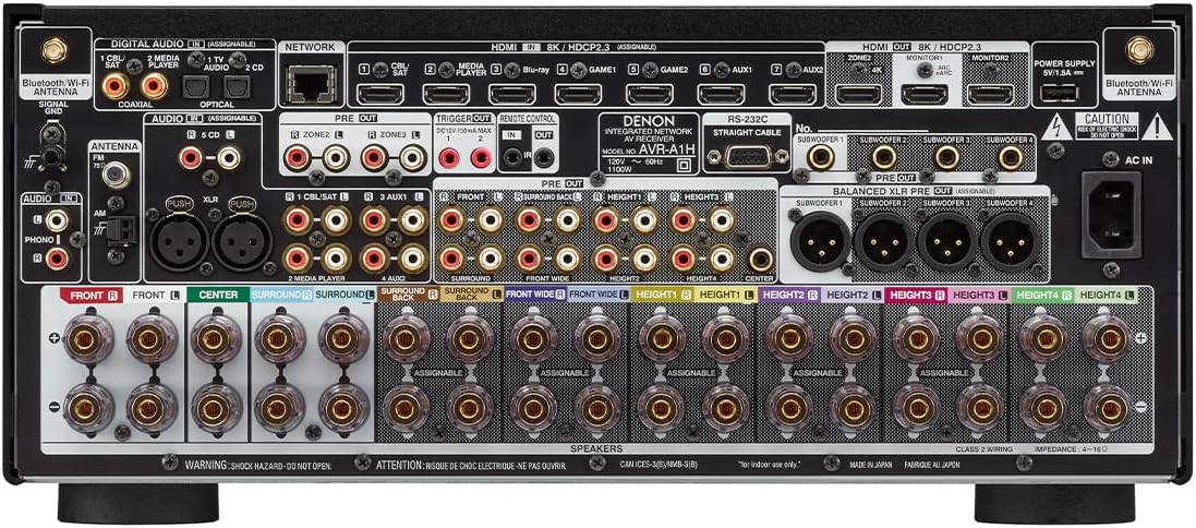 Denon AVR-A1H 15.4-Ch Receiver (150W X 15) - 4K/120 and 8K Home Theater Receiver (2022), Wireless Streaming via Bluetooth, Wi-Fi & HEOS Multi-Room, Dolby Atmos, DTS:X Pro, IMAX Enhanced & Auro 3D