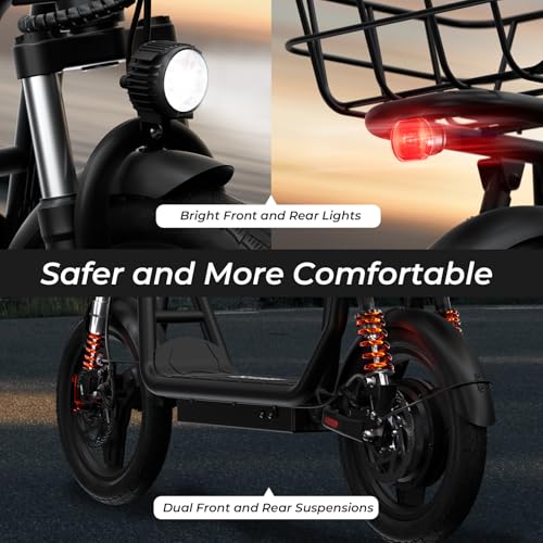 iScooter Electric Scooter with Seat, 37/21 Miles Long Range & 28/19/15.6 MPH Top Speed, 14
