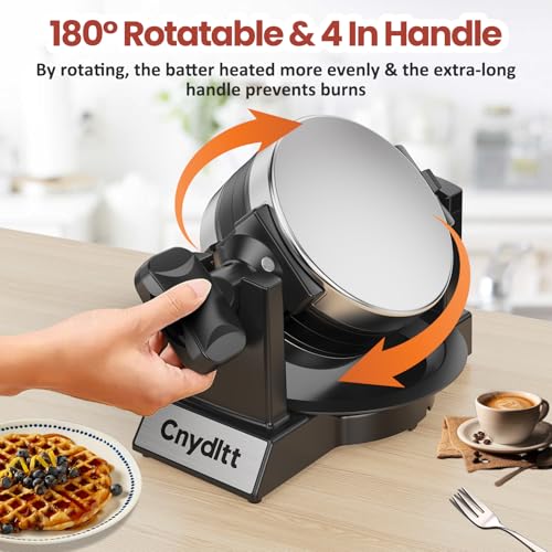 Double Waffle Maker, 1400W Rotating Belgian Waffle Iron with Nonstick Plates, 180° Flip, 8-Slice, Removable Drip Tray, Locking Lid & Cool Touch Handles, Stainless, Black