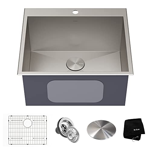 KRAUS Standart PRO 22-inch Drop-In Top Mount 16 Gauge Stainless Steel Single Bowl Laundry Utility Sink, KHT301-22L