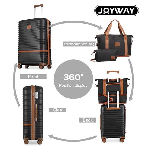 Joyway Carry On Luggage 20 Inch Expandable Suitcase with Spinner Wheel, 4 Piece Hard Shell Luggage Set with TSA Lock(White brown)
