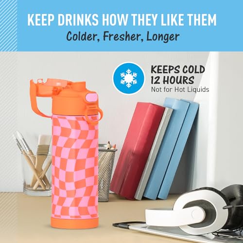 THERMOS FUNTAINER 16 Ounce Stainless Steel Vacuum Insulated Bottle with Wide Spout Lid, Apricot