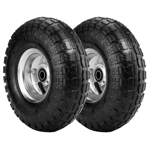 (2 Pack) 4.10/3.50-4 Tire and Wheel - 10 Inch Heavy Duty Pneumatic Tire with 5/8