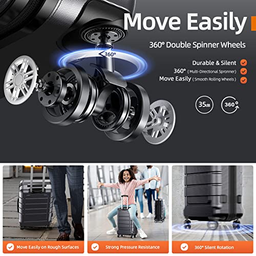 SHOWKOO Luggage Sets Expandable PC+ABS Durable Suitcase Double Wheels TSA Lock Black