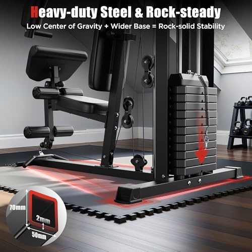 Sportsroyals Home Gym, Multifunctional Home Gym Equipment, Workout Station with 154LBS Weight Stack, Exercise Equipment for Full Body Traning with Pulley System