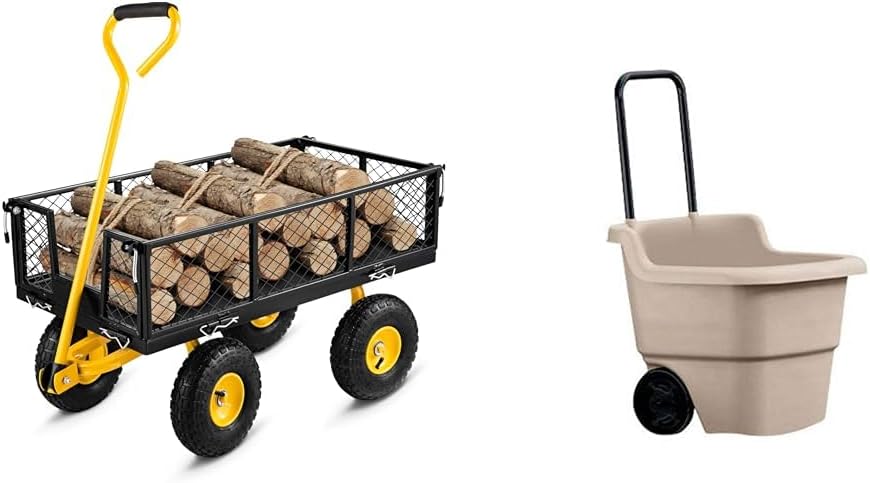 VEVOR 900 lb Steel Garden Cart Bundle with Suncast 15.5 Gallon Multi-Purpose Resin Cart
