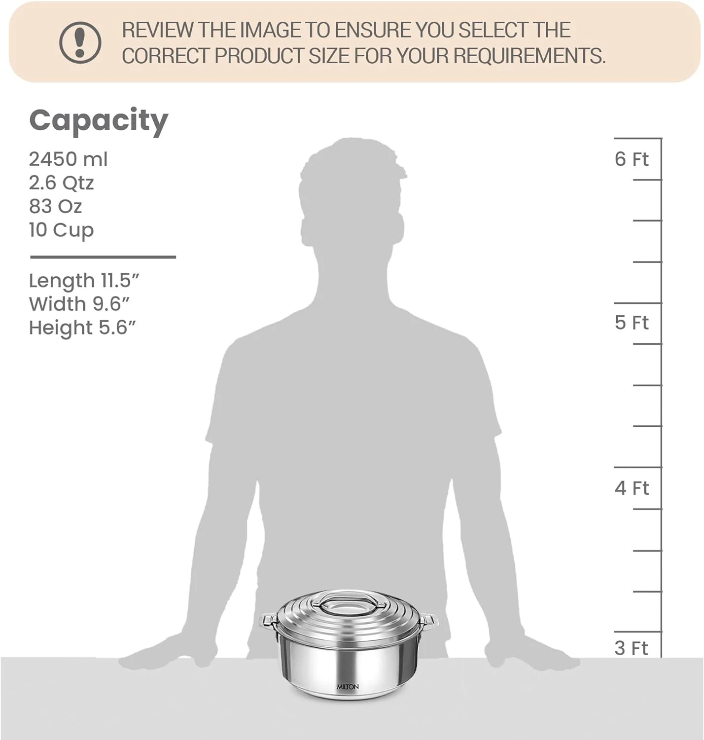 Milton Galaxia 2500 Insulated Stainless Steel Casserole, 84 oz Food Hot Cold for Long Hours Silver