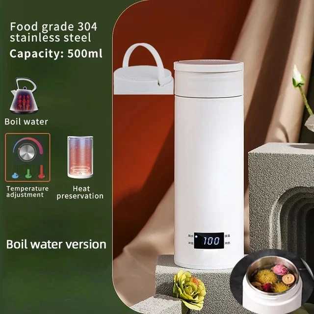 For Portable  Kettle Travel Boil Water Cup Smart Teapot Thermo Pot Temperature Adjustment Kettle Heating Cup 500ml