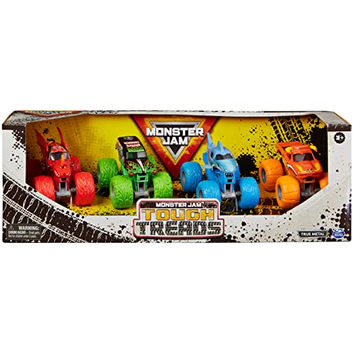 Monster Jam, Tough Treads Set, Official El Toro Loco, Megalodon, Grave Digger, and Bakugan Dragonoid Die-Cast Monster Trucks, 1:64 Scale, Kids Toys for Boys and Girls Ages 3 and up