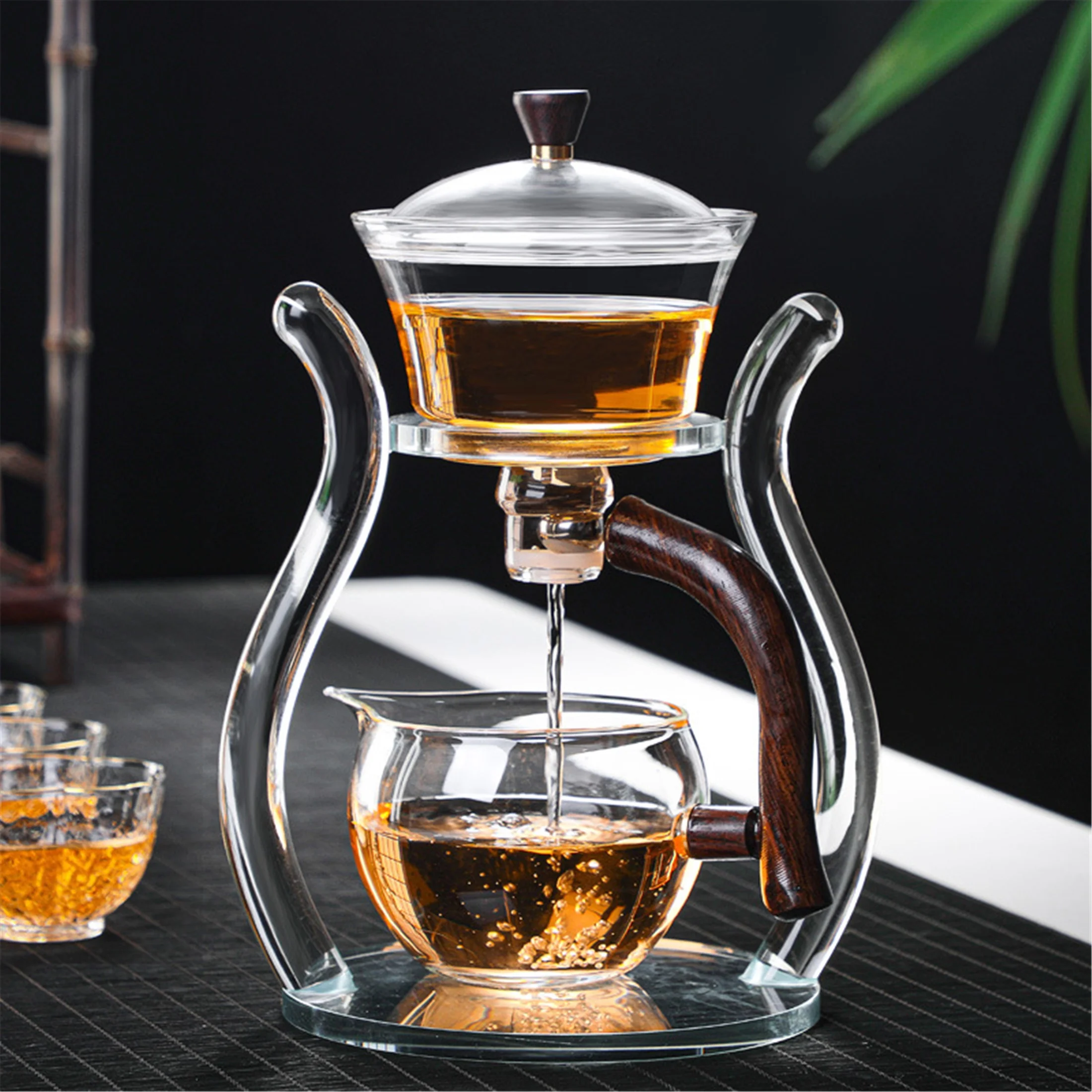 Fire Kirin Lazy Kungfu Glass Tea Set Semi Automatic Clear Tea Pot Set