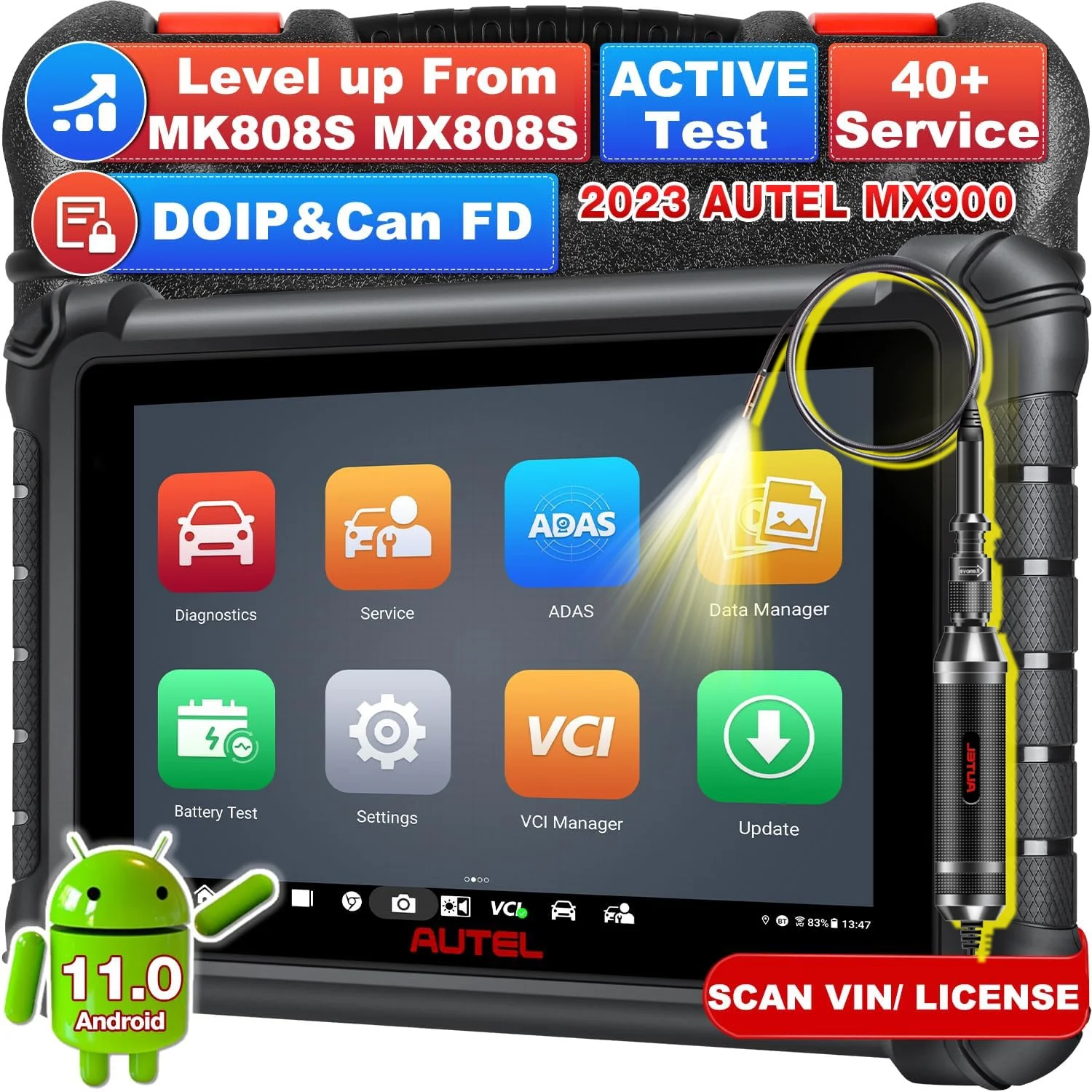 Autel MaxiCheck MX900 Gift MV108 Level up of MK808S MX808S Car Diagnostic Bidirectional Scan Tool 40+ Resets DoIP & CAN FD Auto VIN/License WiFi Print FCA SGW Android 11 OS