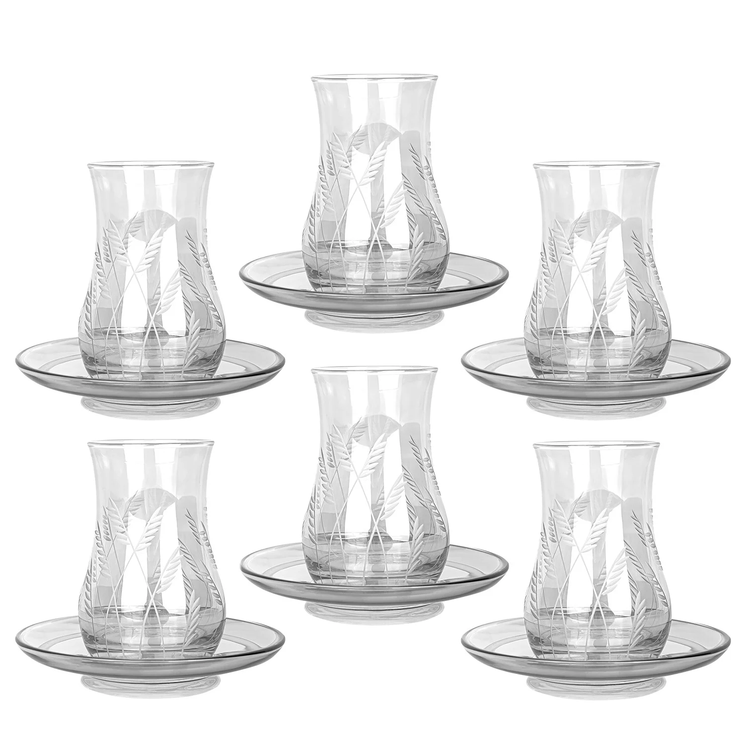 Transparent Tea Party Set , Coffee Mugs for Hot Beverages Diva Brand  Tea Glass Set for 6 Smoke 5 fl oz (150 ml)