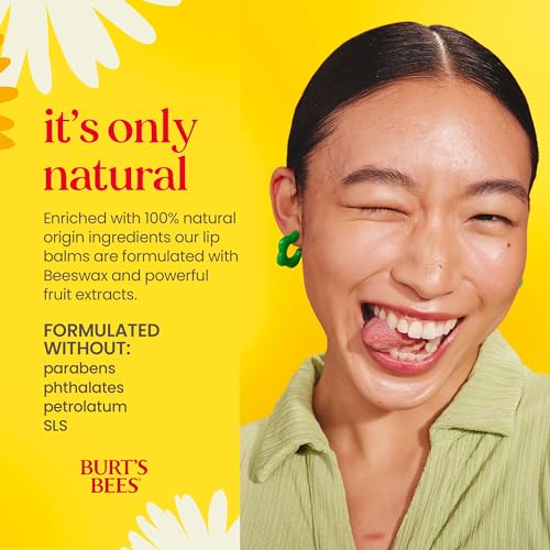 Burt's Bees Christmas Gifts, 4 Lip Balms Stocking Stuffers Products, Beeswax Bounty Fruit Mix - Watermelon, Pomegranate, Dragonfruit Lemon & Sweet Peach (4-Pack)